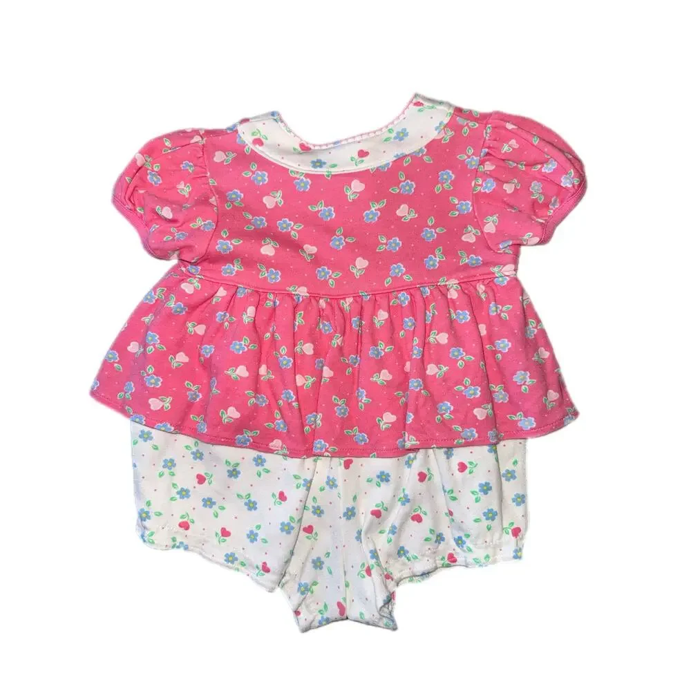Vintage OshKosh (Baby B’Gosh) Pink and White Floral Romper Size 3-6 Months